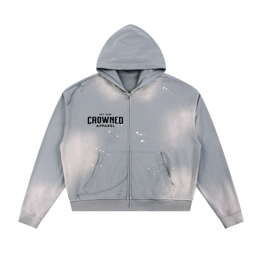 Crowned Apparel - Faded frayed zip-up hoodie