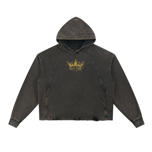 Crowned Apparel - "James 1:12" Vintage Washed Frayed-Hem Short-trim hoodie