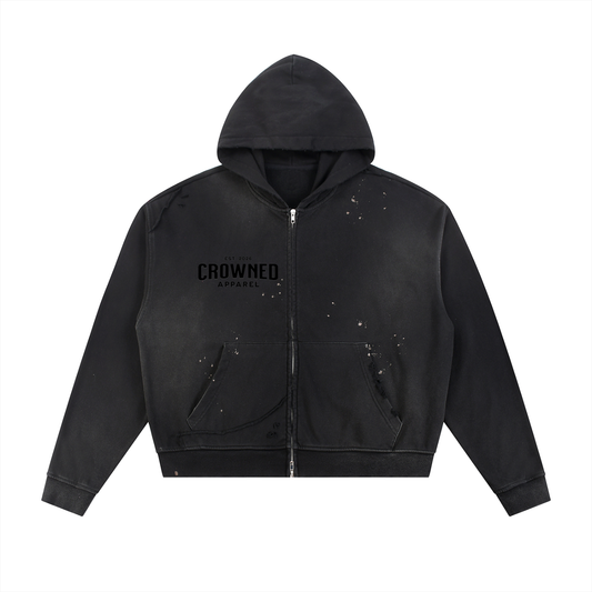 Crowned Apparel - Faded frayed zip-up hoodie