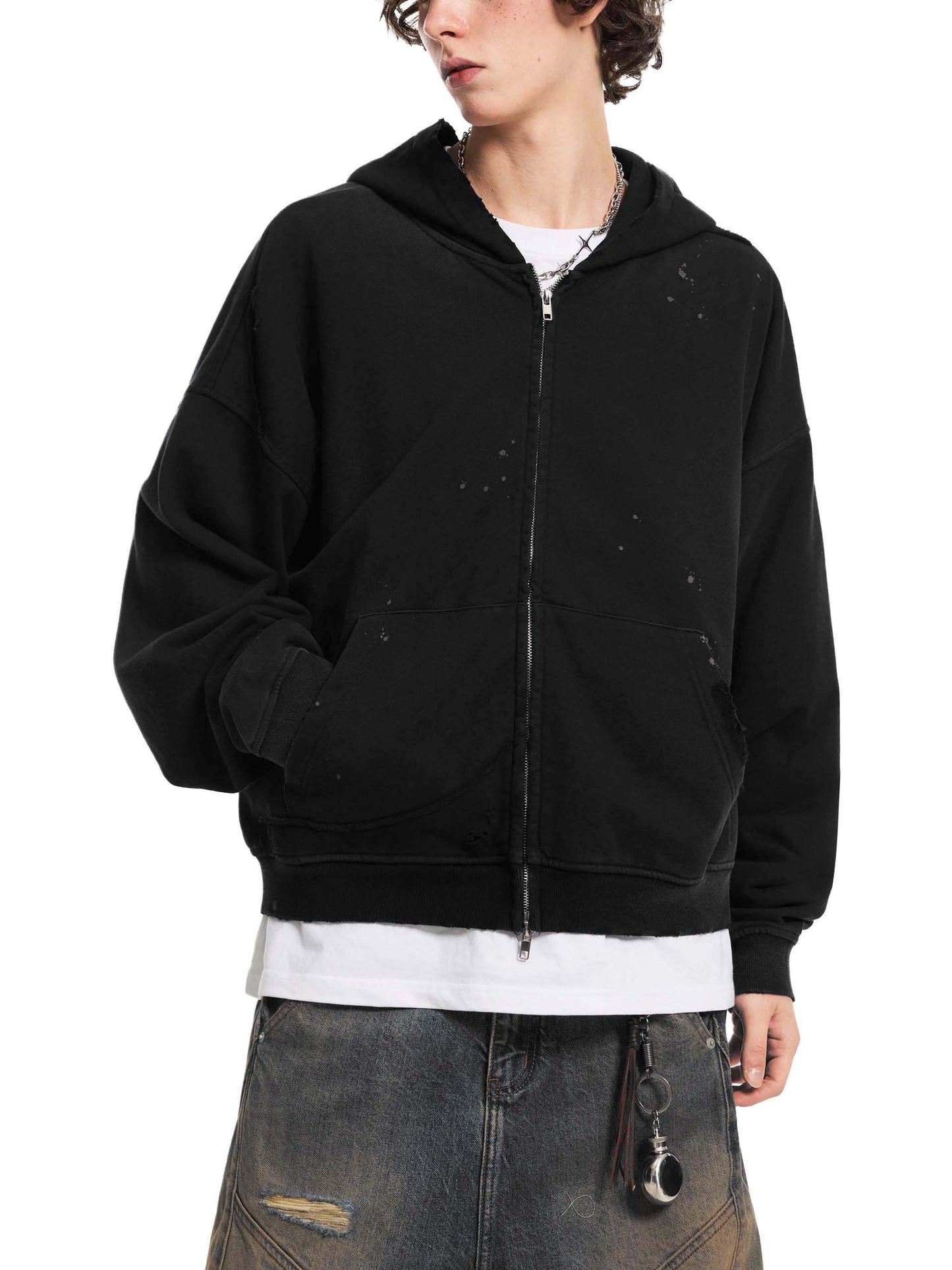 Crowned Apparel - Faded frayed zip-up hoodie