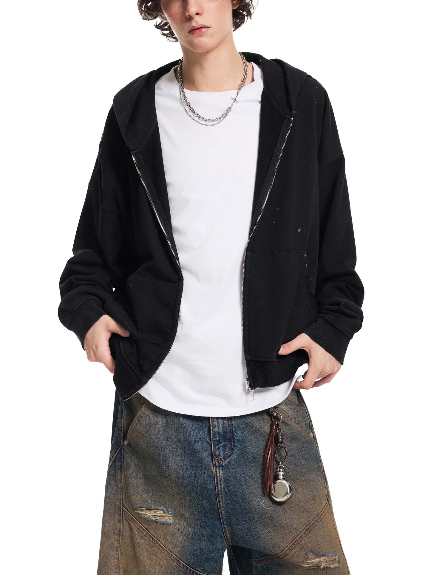 Crowned Apparel - Faded frayed zip-up hoodie