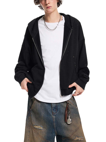 Crowned Apparel - Faded frayed zip-up hoodie