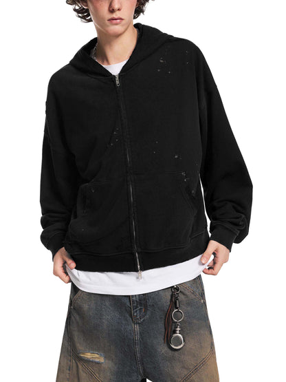 Crowned Apparel - Faded frayed zip-up hoodie