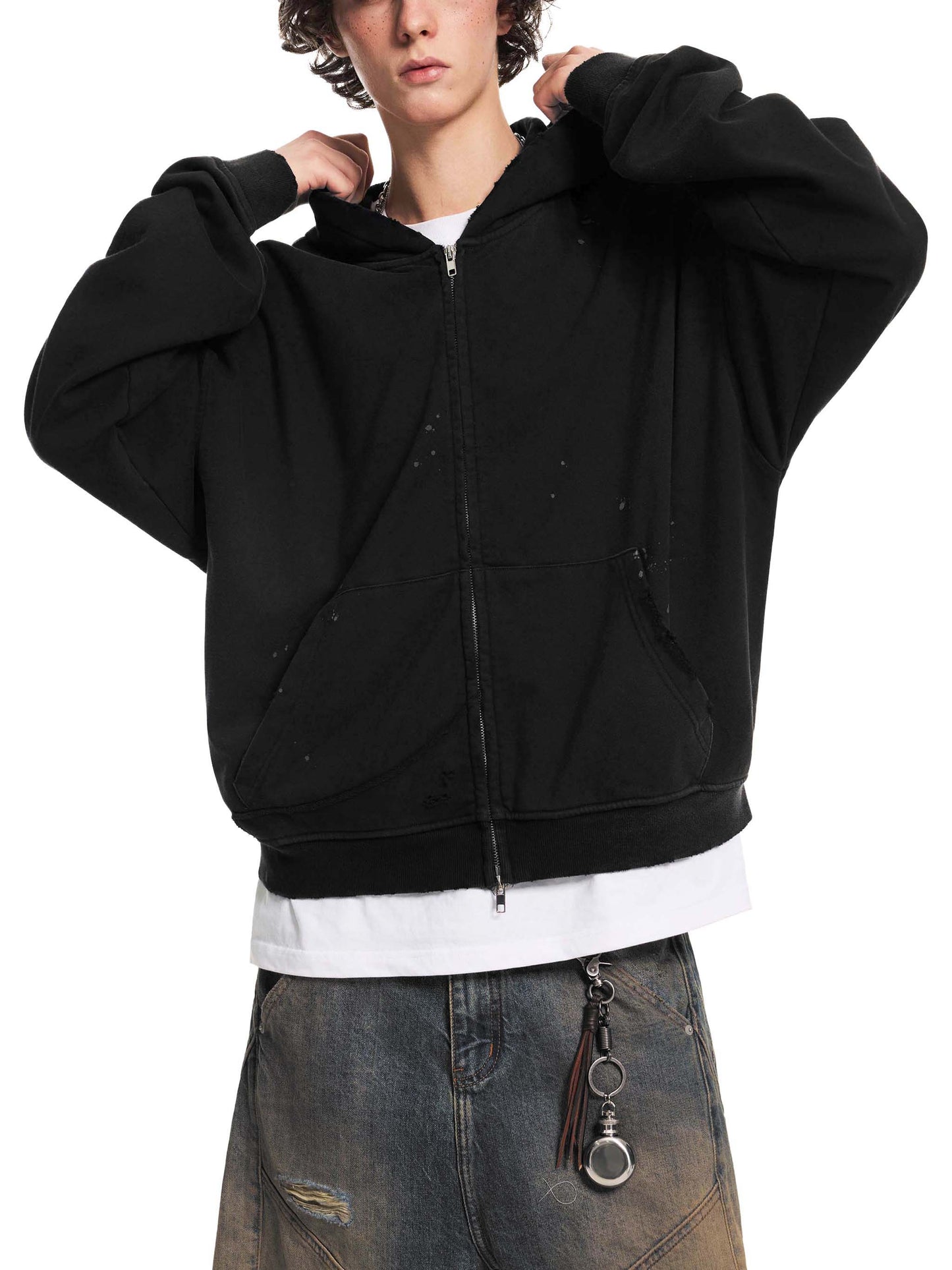 Crowned Apparel - Faded frayed zip-up hoodie